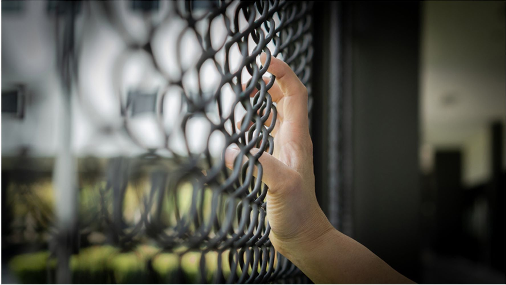 Hand grasping a metal fence image